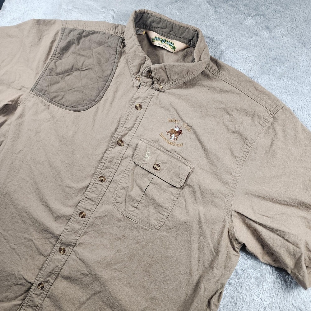 Bob Allen Shirt Mens 2XL Beige Short Sleeve Padded Shoulder Shooting Hunting